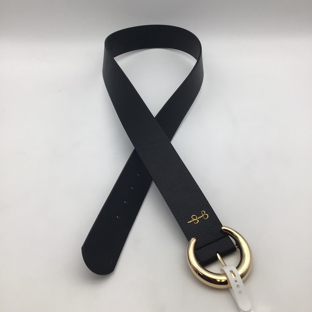 Jessica Simpson Womens‎ Black Pebble Faux Leather Belt Gold Buckle Size L NEW